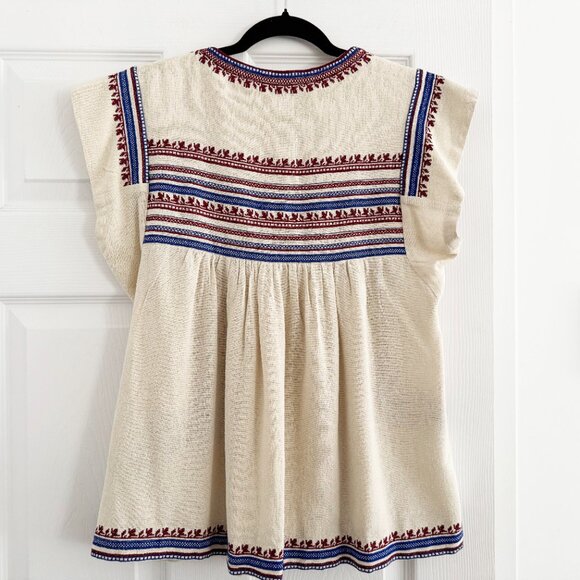 Isabel Marant Etoile "Dumas" Embroidered Raw Silk Top in Ivory, size 36 (size S) - Picture 6 of 7